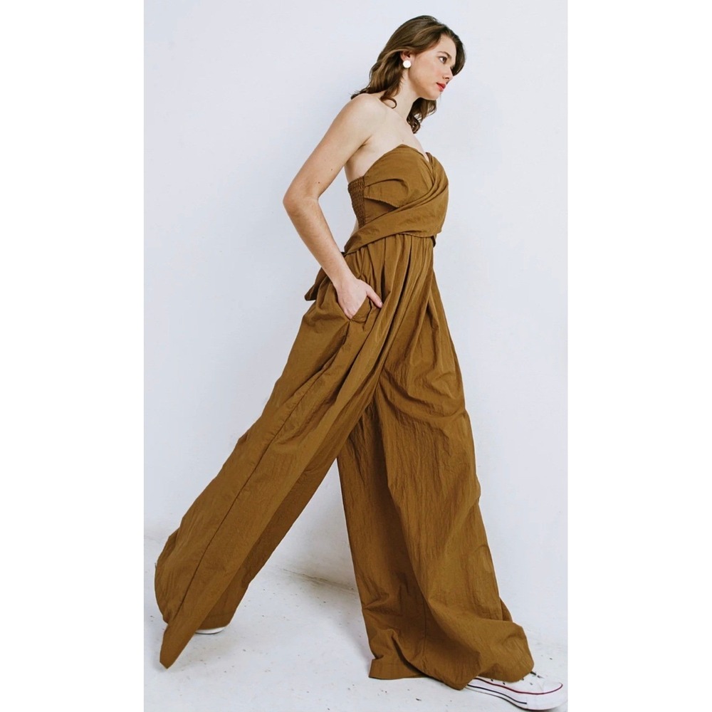 Free Market Mustard Strapless Wide Leg‎ Jumpsuit FP1093 Small